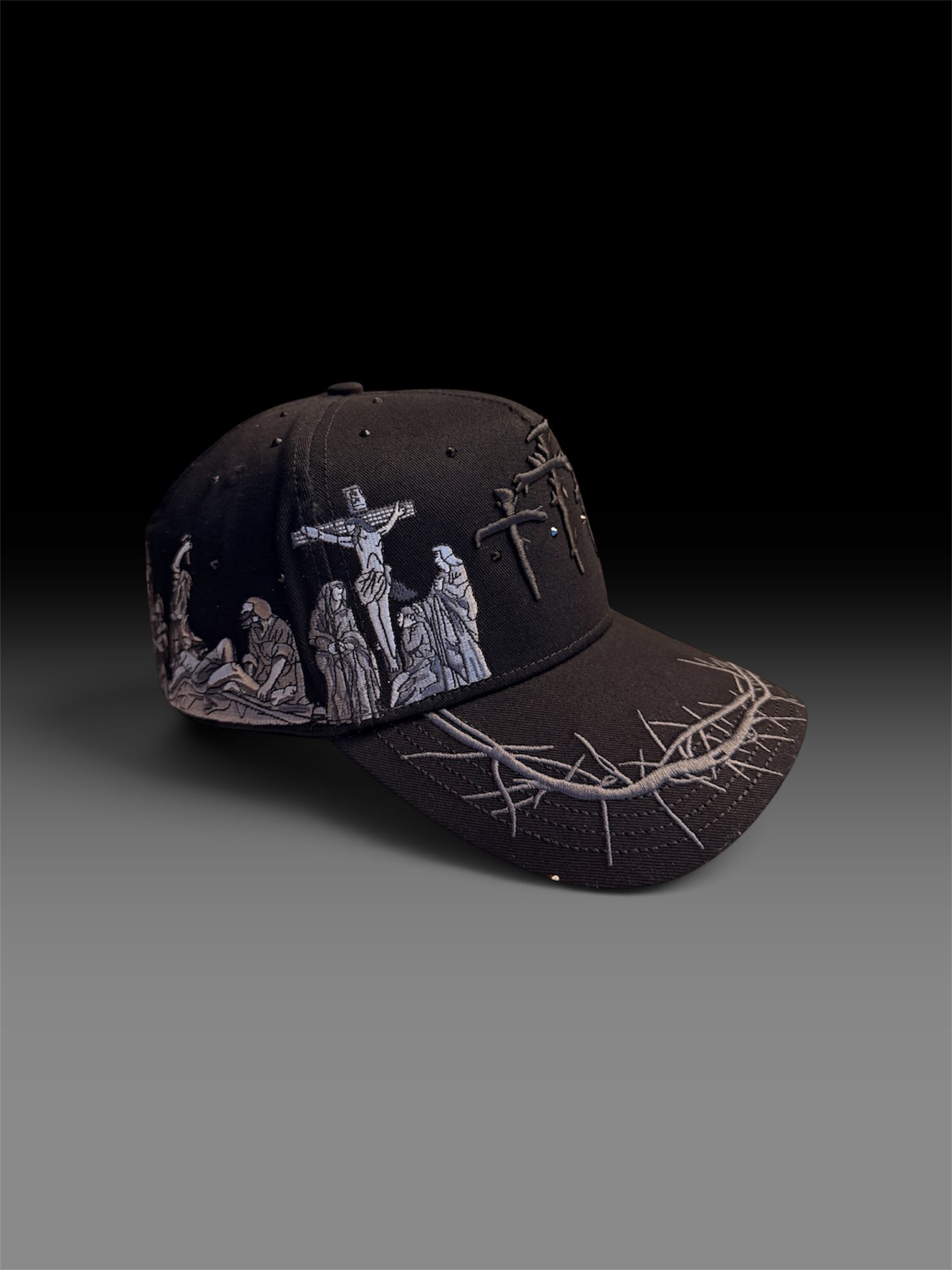 Crosses and Thorns Design Cap with Embroidered Crosses and Thorns Motif