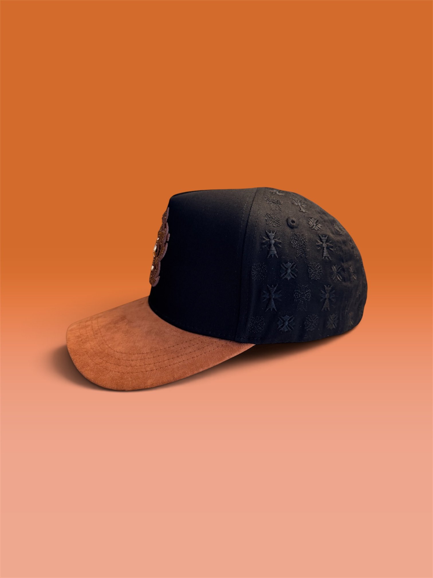 Black and Brown Cap with Cross and flames Design