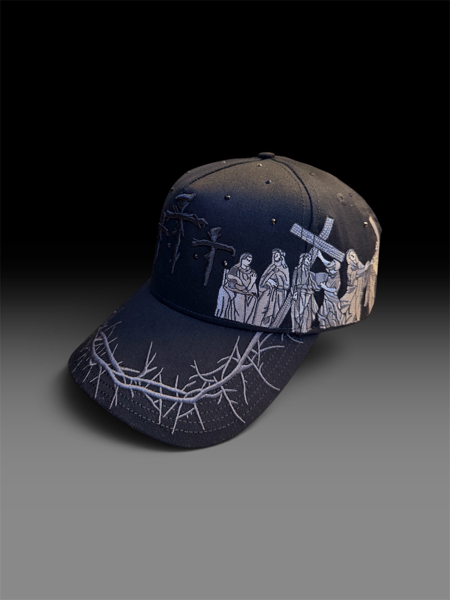 Crosses and Thorns Design Cap with Embroidered Crosses and Thorns Motif