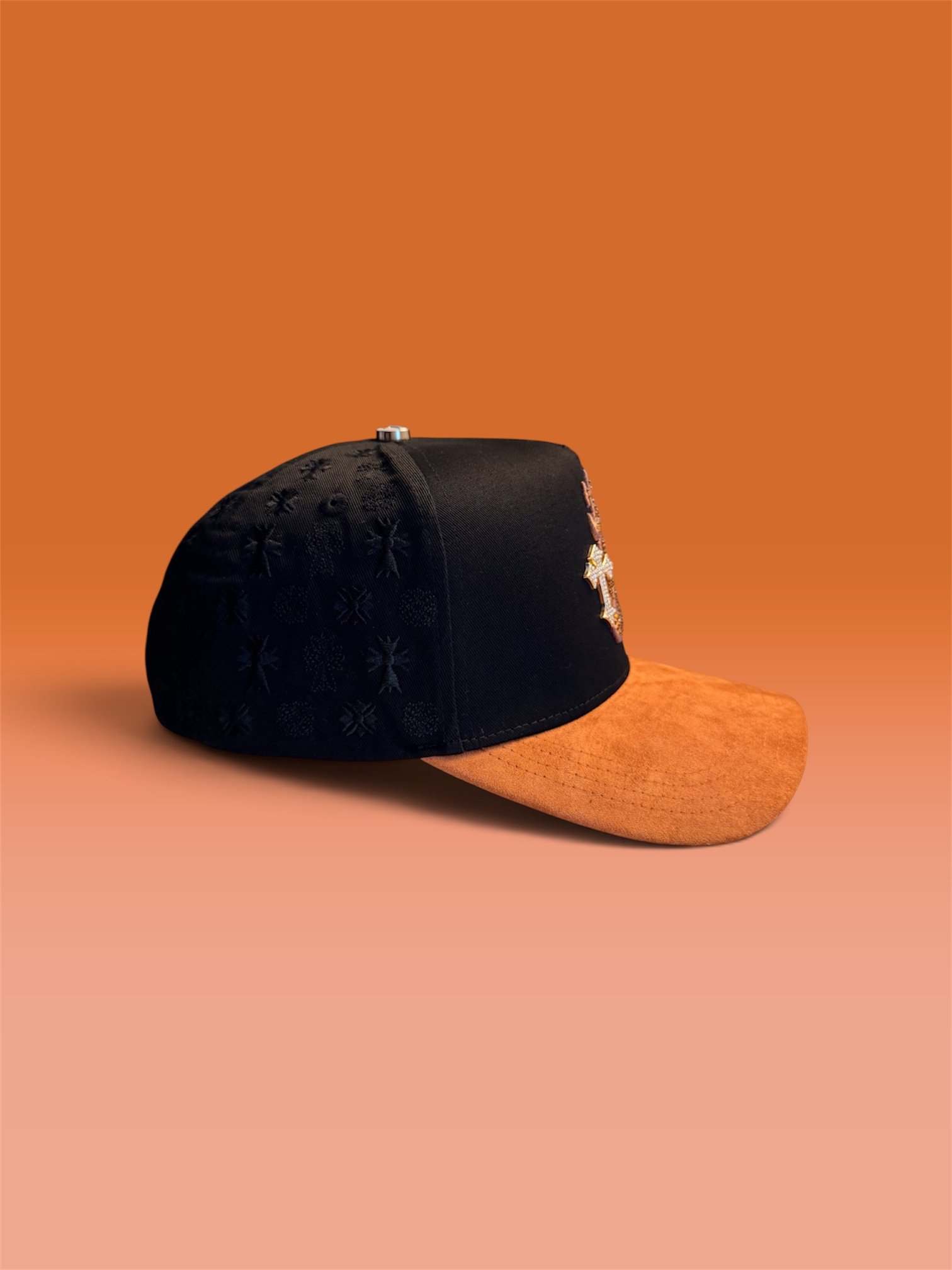 Black and Brown Cap with Cross and flames Design
